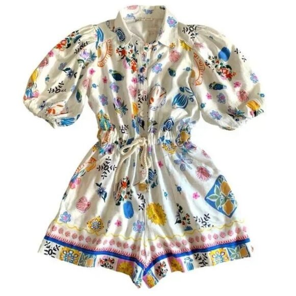 Label of Love Portofino Floral Romper | White Playsuit | XL | Farm Rio Vibes - Picture 1 of 5